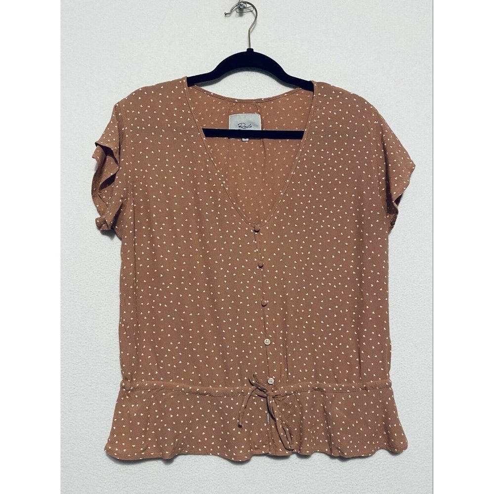 Rails Top Womens Medium Pink Bretton Rosewood Mimi Hearts Short Sleeve Boho